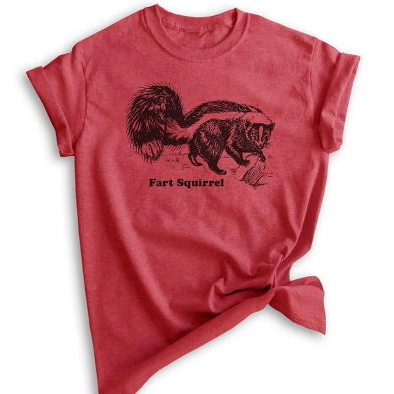 Fart Squirrel Shirt, Unisex Women's Men's Shirt, Funny Animal Shirt, Animal Name Shirt, Skunk Shirt, Heather Red, X-Large