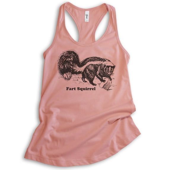 Fart Squirrel Tank Top, Ladies Racerback Tank Top, Funny Animal Tank, Animal Name Tank, Skunk Tank, Desert Pink, Medium