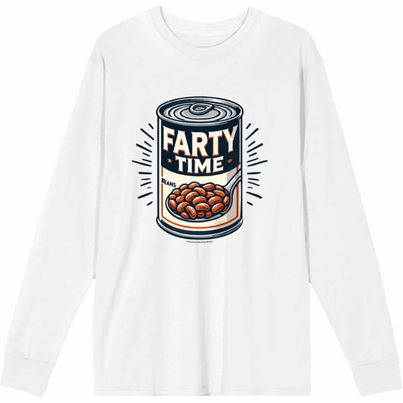Fart Time Beans Adult White Crew Neck Long Sleeve Tee-3XL