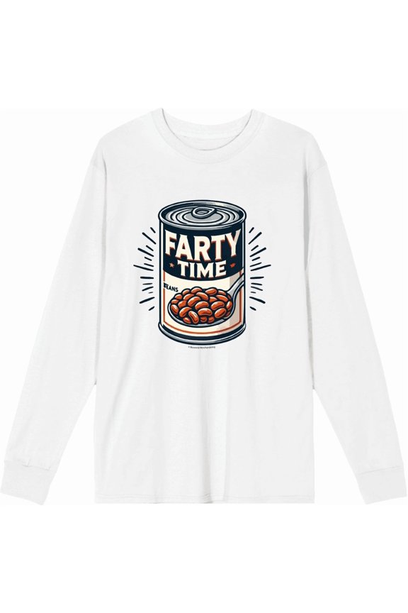 Fart Time Beans Adult White Crew Neck Long Sleeve Tee-3XL