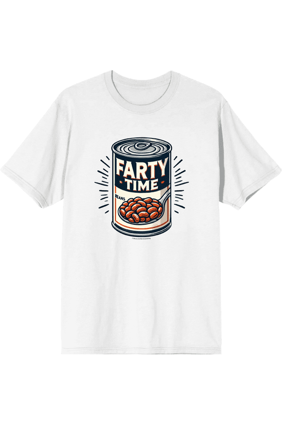 Fart Time Beans Adult White Crew Neck Short Sleeve Tee-XL