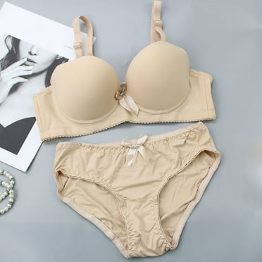 Fartey 2 Piece Underwear Set for Women Push Up Bras and Regular Fit Panties Comfort Seamless Bralettes and Panty Wireless V Neck Bralette Panty Thongs Sets