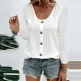 thumbnail image 1 of Fartey 2024 Trendy Eyelet Embroidery Long Sleeve Shirts for Women Plus Size Casual Dressy Button Down Blouses Loose Comfy Solid Color Work Tops, 1 of 6