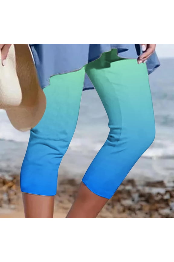 2025 Trendy Gradient Capri Leggings for Women Stretchy High Waisted Yoga Workout Pants Casual Comfy Beach Holiday Capris
