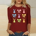 thumbnail image 1 of Fartey 2025 Easter Shirts for Women Cute Bunny Print 3/4 Sleeve Tops Slim Fit Crew Neck Tunic Blouse Plus Size Summer Casual Tees Loose Comfy Holiday T Shirts Wine S-5XL, 1 of 6