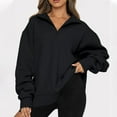 thumbnail image 1 of Fartey 2025 Trendy Half Zip Oversized Sweatshirts for Women Simple Long Sleeve Solid Color Pullover Casual Fall Drop Shoulder Tops, 1 of 7