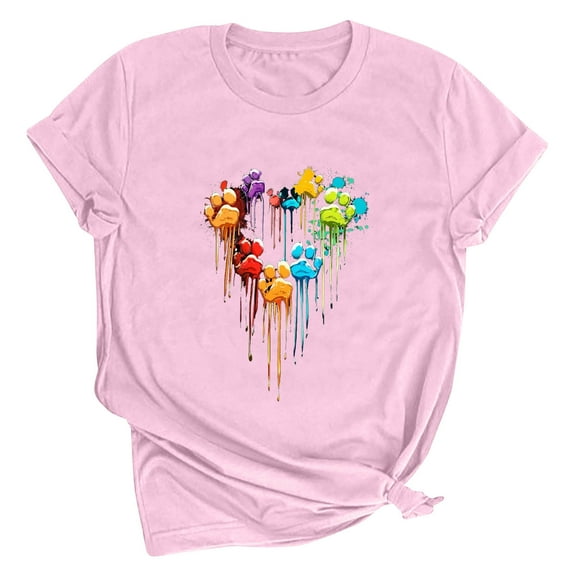 Fartey 2025 Valentine's Day Shirts for Women Cute Dog Paw Tie Dye Graphic Tees Soft Comfy Crewneck T Shirts Casual Loose Summer Short Sleeve Tee Tops Pink S-3XL