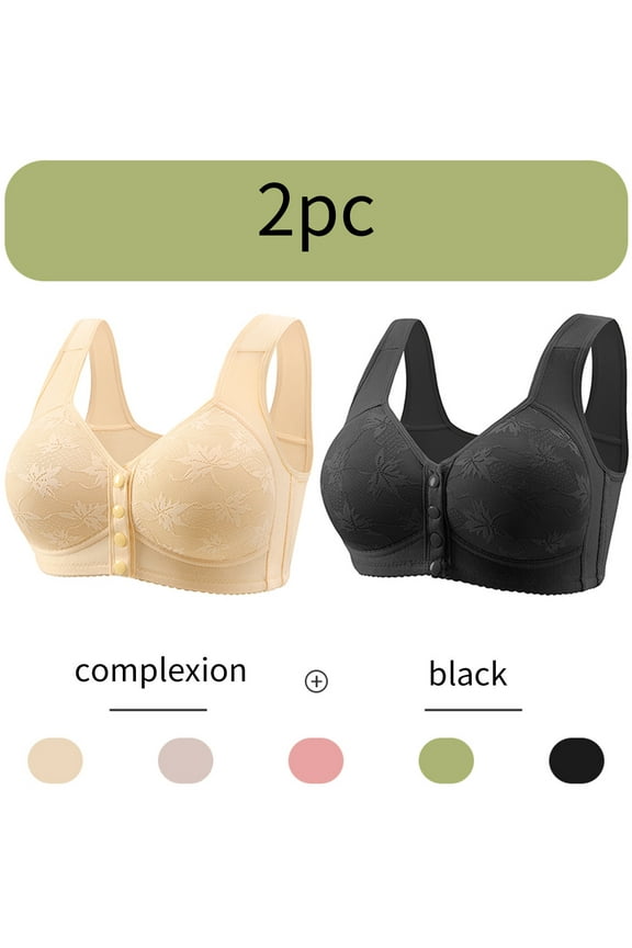 2PC Daisy Bras for Women Plus Size Front Closure Push Up Bras Comfort Breathable Daily Bra No Underwire Full Support Bra Solid Color Everyday Bra
