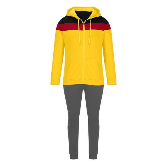 Fartey 2PC Mens Sweat Suits Clearance Trendy Colorblock Jogging Sets Full Zip Long Sleeve Hoodie and Solid Color Long Pants Set Outdoor Hiking Sweatsuit Yellow S-3XL
