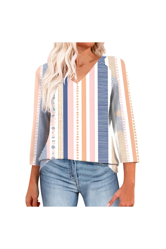 3/4 Sleeve Shirt for Women Business Casual V Neck T Shirt Trendy Graphic Tees Loose Fit Work Tunic Tops Khaki S-3XL