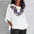 thumbnail image 1 of Fartey 3/4 Sleeve Tops for Women Plus Size Retro Floral Print Cotton Linen Shirts Soft Comfy Crew Neck Side Slit Blouses Summer Casual Breathable Beach Vacation Tops, 1 of 4
