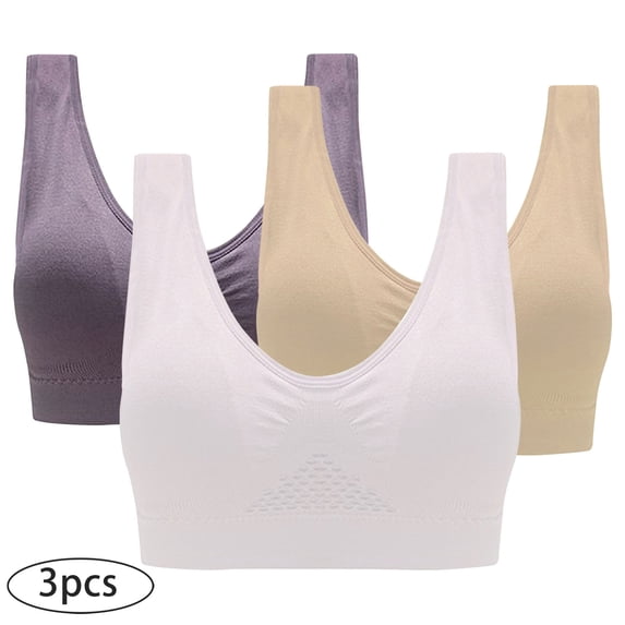 Fartey 3 Pack Sports Bras for Women Full Coverage Seamless Wireless Push Up Bra Comfortable Athletic Yoga Bras Plus Size High Support Running Bra Multicolor S-4XL