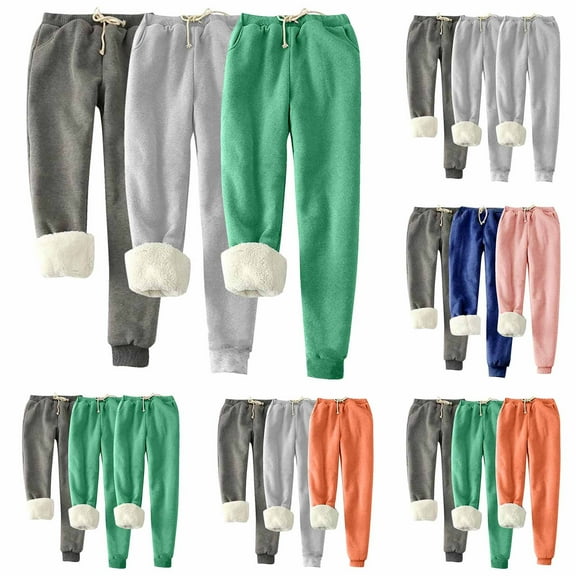 Fartey 3 Pack Winter Thick Warm Sherpa Lined Sweatpants for Women Plus Size Elastic High Waisted Trousers Fleece Athletic Joggers with Pockets Blue 3XL