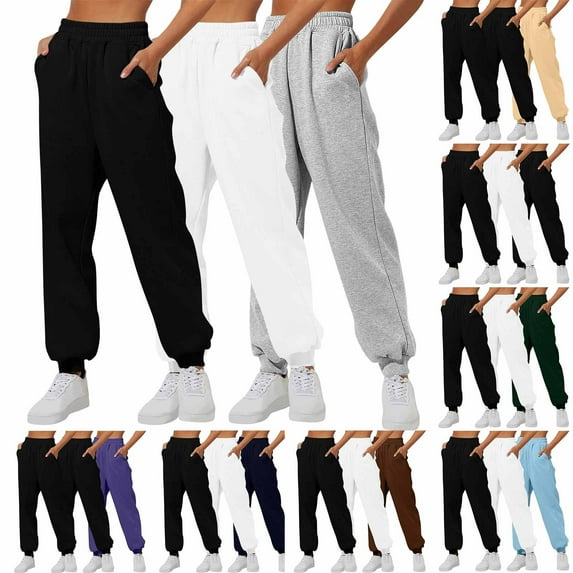 Fartey 3 Piece Sweatpants for Women Baggy Comfy Lounge Pants Yoga Joggers Workout Jogger Elastic Waist Trendy Trousers White M(L)