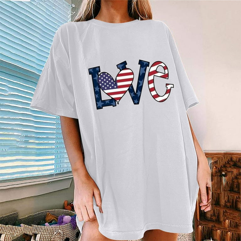 Fartey 4th of July Oversize Shirts Women Cute American Flag Stars