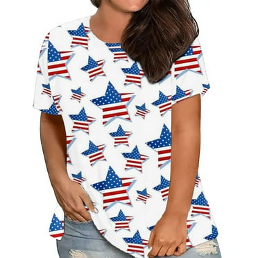 Fartey 4th of July Shirts for Women Plus Size Patriotic Red White and Blue Graphic Tshirts Loose Casual Summer Short Sleeve Crewneck Blouses 2025 Multicolor XXL