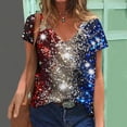 thumbnail image 1 of Fartey 4th of July T Shirts for Women 2025 Dressy Casual V Neck Tops Fashion American Flag Shinny Graphic Tees Summer Short Sleeve Patriotic Shirts Blue L, 1 of 8