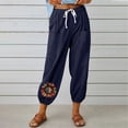 thumbnail image 1 of Fartey 4th of July Cotton Linen Pants for Women Fashion Sunflower Print Ankle Pants Drawstring Elastic High Waist Harlen Trousers with Pockets, 1 of 6