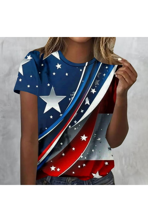 4th of July Shirts for Womens Funny Patriotic Graphic Tees USA Flag Stars Stripes Tops Loose Casual Short Sleeve Crew Neck T Shirts Red XL