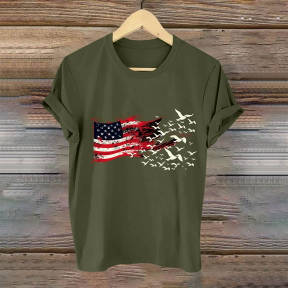 Fartey American Flag Patriotic T Shirts for Women USA Flag Stars Stripes Graphic Tees 4th of July Independence Day Shirt Summer Short Sleeve Crew Neck Casual Tops Green M