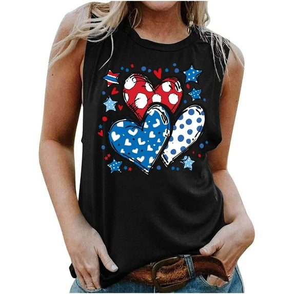 Fartey American Flag Patriotic Tank Tops for Women 4th of July Sleeveless Shirts Cute USA Flag Graphic Tanks Slim Fit Festival Undershirts Black XL