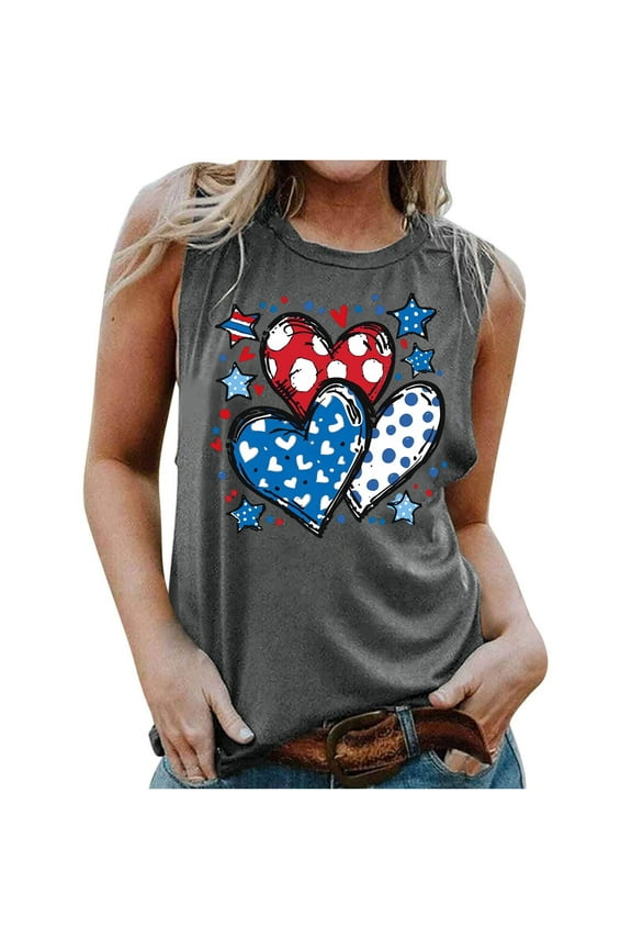 American Flag Patriotic Tank Tops for Women 4th of July Sleeveless Shirts Cute USA Flag Graphic Tanks Slim Fit Festival Undershirts Gray XL