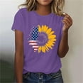 thumbnail image 1 of Fartey American Flag Shrot Sleeve Shirt for Women Cute Sunflower Graphic Tees 4th of July Summer Crew Neck Patriotic Tops Memorial Day T-Shirts Purple L, 1 of 4