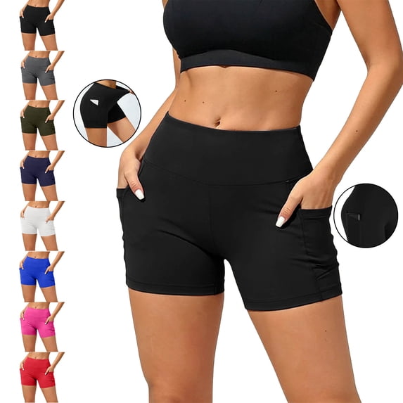Fartey Biker Shorts with Pockets for Women Tummy Control High Waisted Athletic Shorts Soft Comfy Stretch Workout Shorts Plus Size Summer Gym Running Yoga Shorts Navy L