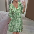 thumbnail image 1 of Fartey Boho Dresses for Women 2025 Plus Size Summer 3/4 Sleeve V Neck Midi Dresses Fashion Bohemian Floral Printed Sundress Casual Loose Stretch High Waist Vacation Beach Dress Green S-5XL, 1 of 8