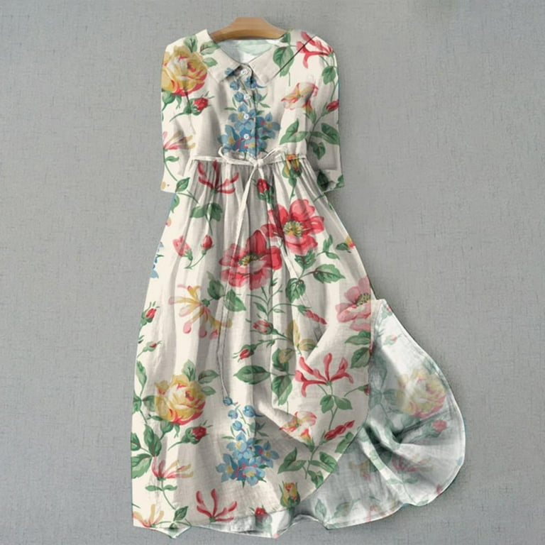 2022 Summer Floral Print Chiffon 3/4 Sleeve Casual Boho Maxi Dress 2022 Summer Floral Print Chiffon 3/4 Sleeve Casual Boho Maxi Dress