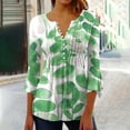 thumbnail image 1 of Fartey Boho Floral Print Tunic Tops for Women Dressy Casual Button Up V Neck Pleated T Shirts Fashion Elegant 3/4 Bell Sleeve Shirts Summer Beach Vacations Blouse Green L, 1 of 5