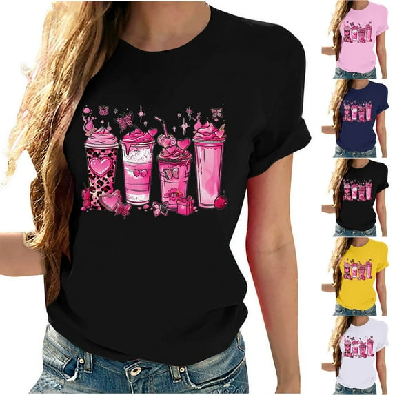 Fartey Breast Cancer Awareness Shirts for Women Inspirational Short Sleeve Tops Soft Comfy Crew Neck Tshirts Pink Ribbon Graphic Tees White 3XL