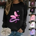 thumbnail image 1 of Fartey Breast Cancer Awareness Tops for Women Cute Pink Ribbon Print Long Sleeve Shirts Soft Lightweight Cancer Survivor Crew Neck Pullover Tops White L, 1 of 5