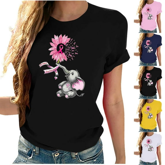 Fartey Breast Cancer Shirts for Women Soft Comfy Crew Neck Tshirts Pink Ribbon Breast Cancer Awareness Tees Inspirational Short Sleeve Tops White M