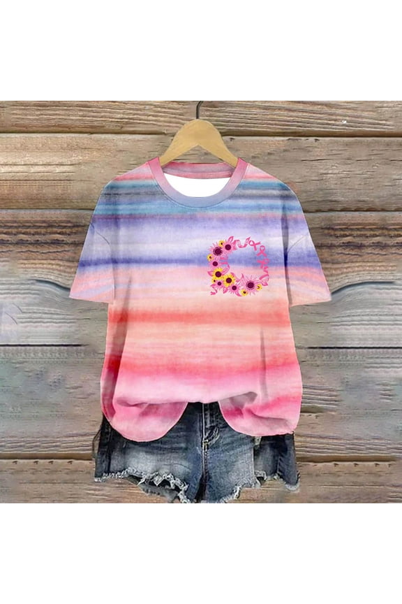 Breast Cancer Shirts for Women Trendy Pink Ribbon Graphic Tees Breast Cancer Awareness Shirts Gifts Short Sleeve Crew Neck Tshirt Pink L