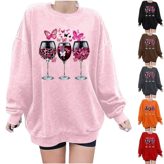 Fartey Breast Cancer Sweatshirt for Women Loose Casual Drop Shoulder Crewneck Pullover Tops Oversized Breast Cancer Awareness Graphic Sweatshirts Orange L