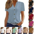 thumbnail image 1 of Fartey Button Down Shirts for Women Summer Hollow Out Eyelet Tunic Tops Dressy Casual V Neck Short Sleeve Tshirts Solid Color Going Out Blouses 2025 Blue XL, 1 of 5