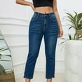 thumbnail image 1 of Fartey Capri Jeans for Women Trendy High Waisted Denim Pants Slim Fit Stretchy Cropped Jean Fashion Casual Solid Color Jeggings with Pockets Dark Blue L, 1 of 6