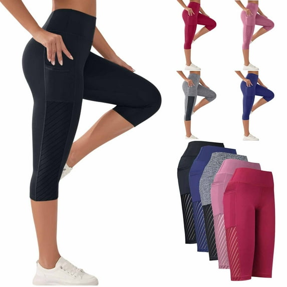 Fartey Capri Leggings for Women with Pockets High Waisted Gym Yoga Pants Running Tights Tummy Control Butt Lifting Stretchy Pants Navy L