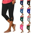 thumbnail image 1 of Fartey Capri Leggings with Pockets for Women Soft Stretch High Waist Tummy Control Pants Solid Color Stretchy Slim Cropped Workout Pants Green L, 1 of 7