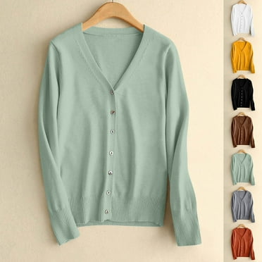 Fartey Cardigan Sweaters for Women Clearance Lightweight Solid Color Long Sleeve Sweaters Soft Comfy V Neck Button up Sweaters Dressy Casual Fall Cardigans Coffee S-3XL