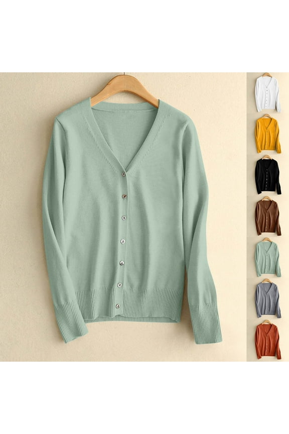 Cardigan Sweaters for Women Clearance Lightweight Solid Color Long Sleeve Sweaters Soft Comfy V Neck Button up Sweaters Dressy Casual Fall Cardigans Black S-3XL