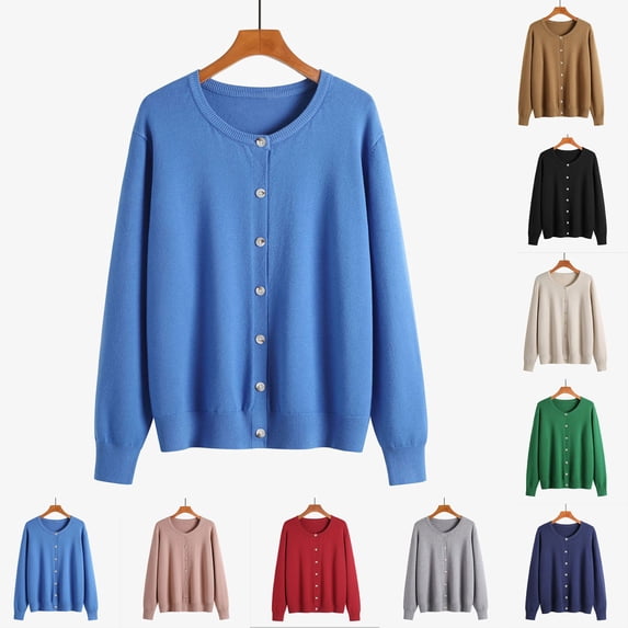 Fartey Cardigan Sweaters for Women Casual Lightweight Soft Knit Crew Neck Cardigans Sweater Trendy Fall Winter Button Up Long Sleeve Sweater Pink 3XL