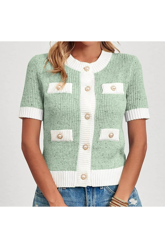 Cardigans Sweaters for Women Dressy Casual Short Sleeve Button Down Cardigans Cropped Lightweight Crew Neck Elegant Sweaters