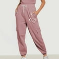 thumbnail image 1 of Fartey Cargo Sweatpants for Women High Waist Cinch Bottom Sweatpants Baggy Comfy Fall Fleece Joggers Cute Love Print Drawstring Sweatpants with Pockets Pink XL, 1 of 7