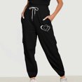 thumbnail image 1 of Fartey Cargo Sweatpants for Women High Waist Cinch Bottom Sweatpants Baggy Comfy Fall Fleece Joggers Cute Love Print Drawstring Sweatpants with Pockets Black S, 1 of 7