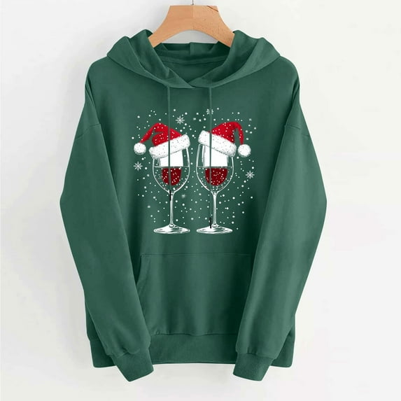 Fartey Christmas Hoodies for Women Lightweight Fall Winter Fleece Pullover Tops Loose Casual Long Sleeve Drawstring Hooded Sweatshirts with Pockets Red M