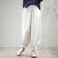thumbnail image 1 of Fartey Cinch Bottom Wide Leg Pants for Women Summer Casual Solid Color Harem Pants Button Down Elastic Waist Trousers with Pockets,L, 1 of 5