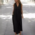 thumbnail image 1 of Fartey Cotton Linen Maxi Dress for Women Loose Casual Sleeveless V Neck Tank Dress Flowy Solid Color Beach Sun Dresses with Pockets Travel Vacation Dresses Black S-XL, 1 of 6