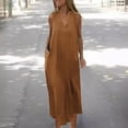 thumbnail image 1 of Fartey Cotton Linen Maxi Dress for Women Loose Casual Sleeveless V Neck Tank Dress Flowy Solid Color Beach Sun Dresses with Pockets Travel Vacation Dresses Brown S-XL, 1 of 6